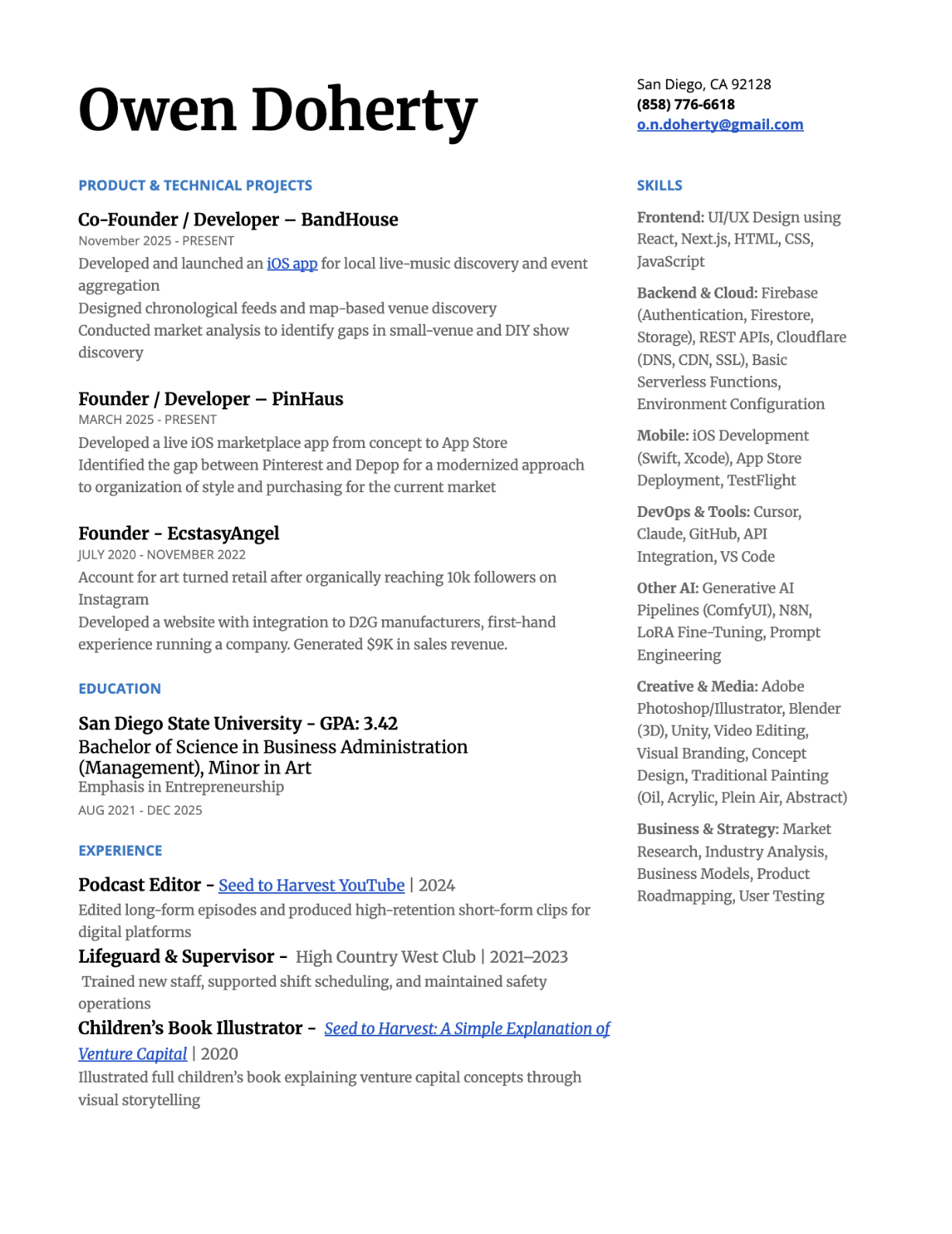 Owen Doherty – Resume